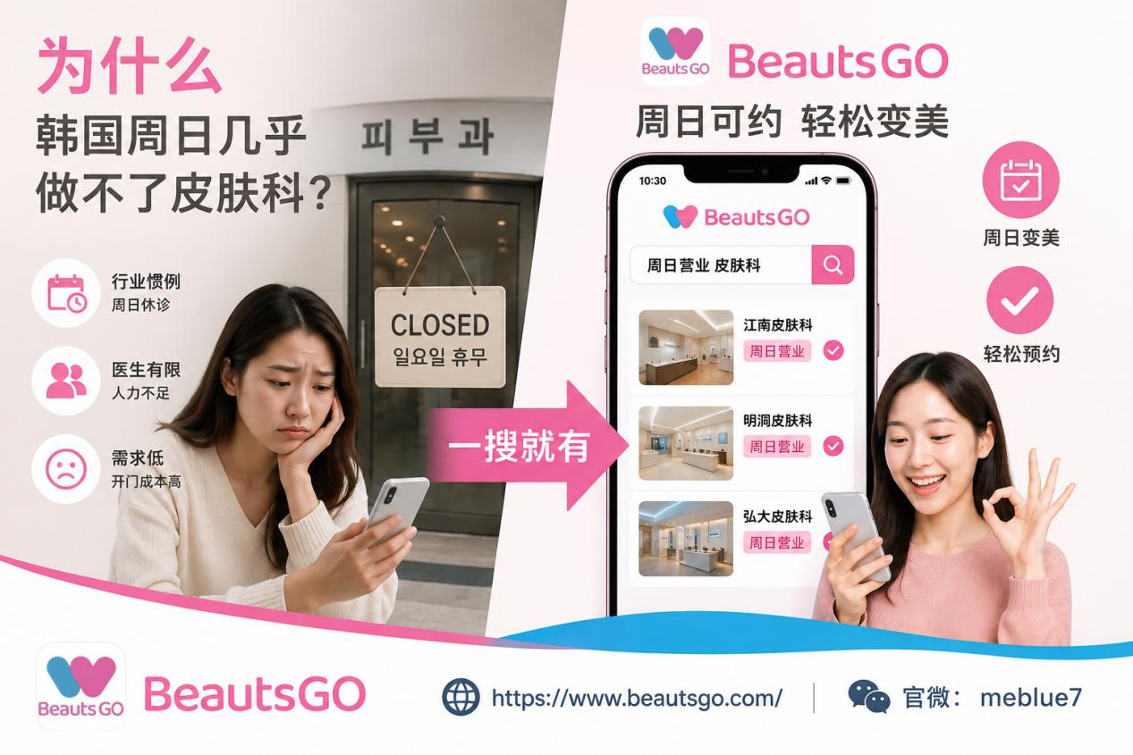 周日韩国皮肤科营业吗？希瑞特 / 舍堂艾森秀 / 济州 RA 韩国周日营业皮肤科合集，打开BeautsGO APP提前预约锁定档期